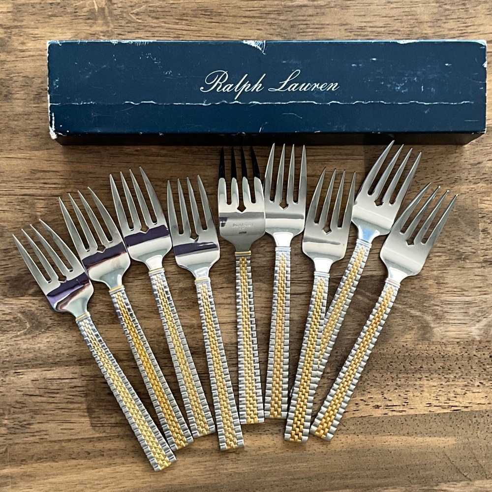Ralph Lauren Braided Two-Tone Silver and Gold Salad Forks - Each $55.